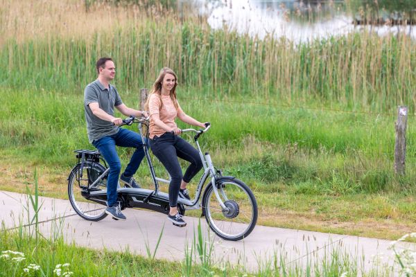 Riding a store tandem bike