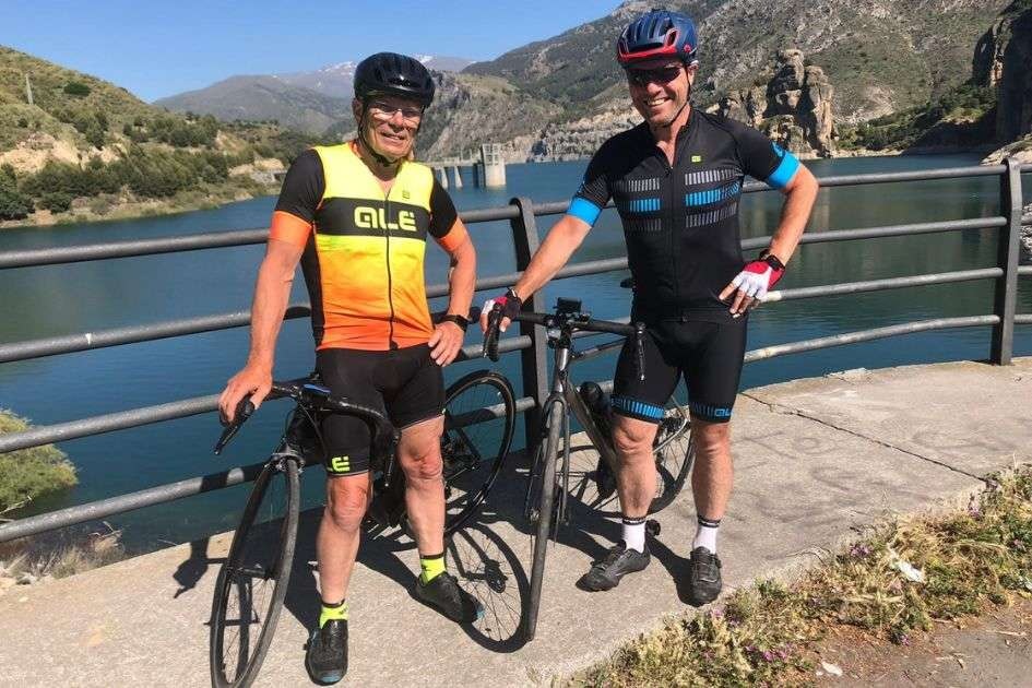 Peter Jansen and Joop Cobussen cycle Alpe d'HuZes on a Fun2Go duo bike from Van Raam