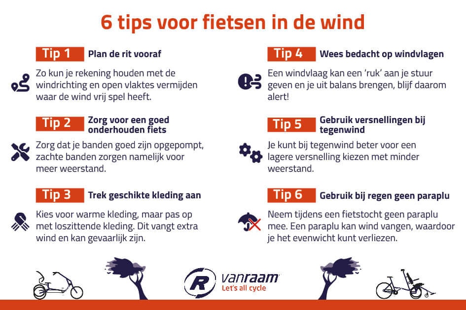 6 tips voor fietsen in de wind infographic