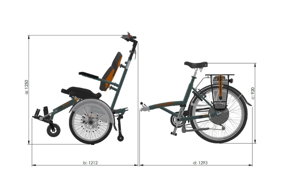 Measurements Van Raam OPair side detachable frame