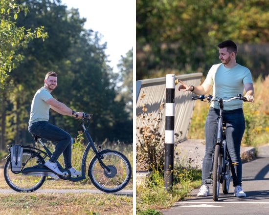 balance lage instapfiets fietsen met heupartrose van raam